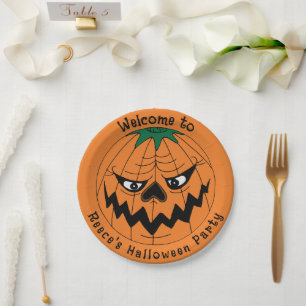 Evil Pumpkin Creepy Halloween Party Paper Plate