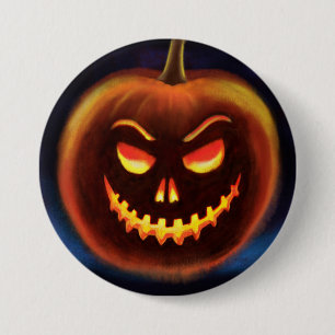 Evil pumpkin Halloween Trick or Treat badge. 3 Inch Round Button
