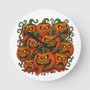 Evil Pumpkin Horde Halloween  Round Clock