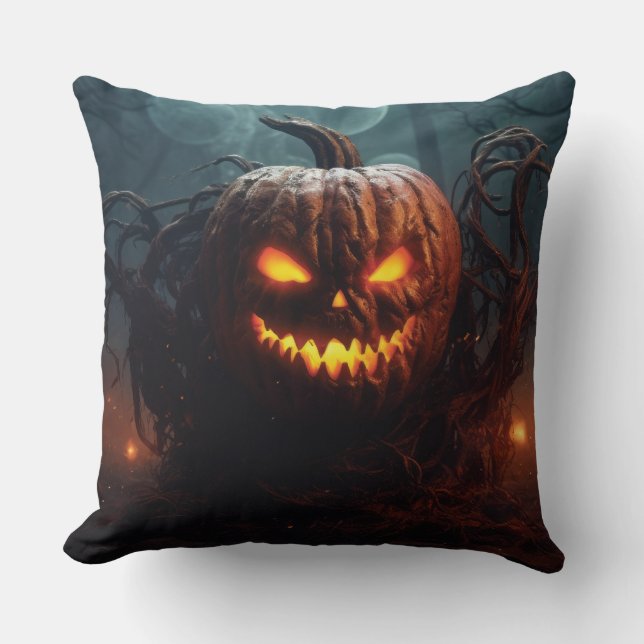 Evil Pumpkin Throw Pillow (Front)