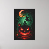 Evil Pumpkin Under Blood Moon | Witch Flying Hallo
