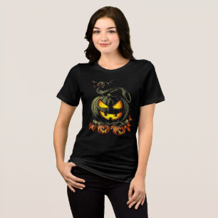Evil Pumpkin with Snake Halloween Artwork Tri-Blend Shirt