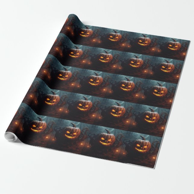 Evil Pumpkin Wrapping Paper (Unrolled)