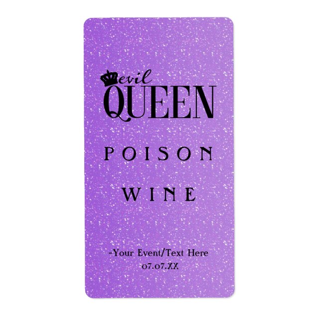 EVIL QUEEN Purple Glitter Glam Chic Wine Label (Front)