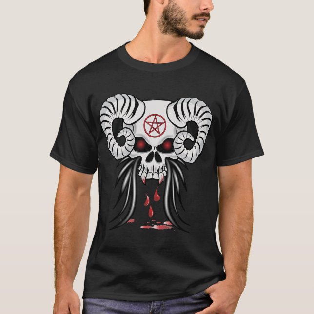 Evil Ram Horned Skull T-Shirt (Front)