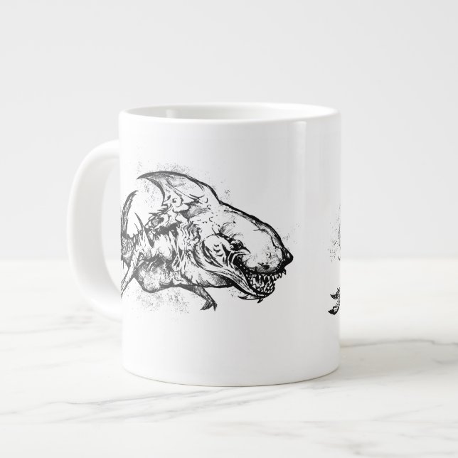 Evil Shark in Black Large Coffee Mug (Front Left)