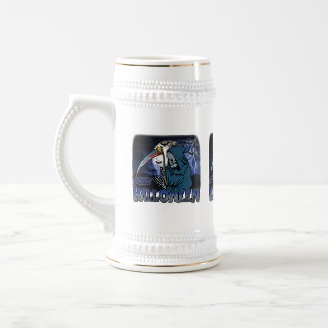 Evil Skeleton In Scary Dark Night Halloween Beer Stein (Left)