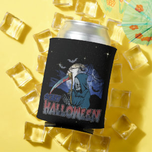 Evil Skeleton In Scary Dark Night Halloween Can Cooler