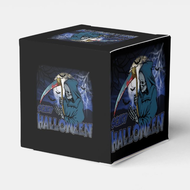 Evil Skeleton In Scary Dark Night Halloween Favor Box (Back Side)