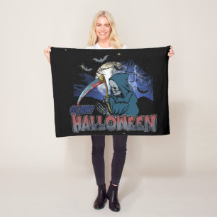 Evil Skeleton In Scary Dark Night Halloween Fleece Blanket
