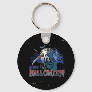 Evil Skeleton In Scary Dark Night Halloween Keychain
