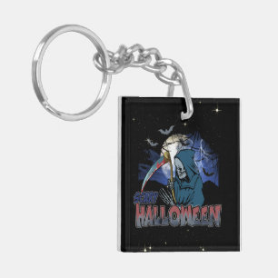 Evil Skeleton In Scary Dark Night Halloween Keychain