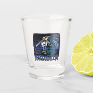 Evil Skeleton In Scary Dark Night Halloween Shot Glass