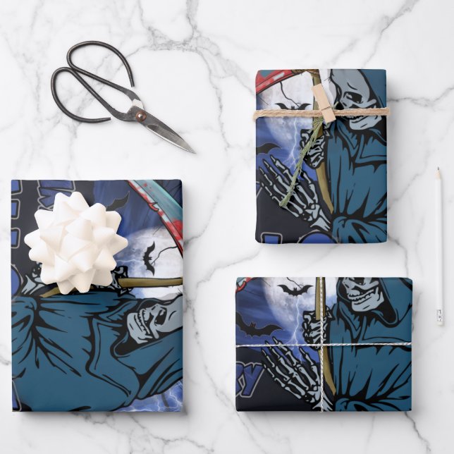 Evil Skeleton In Scary Dark Night Halloween Wrapping Paper Sheet (Front)