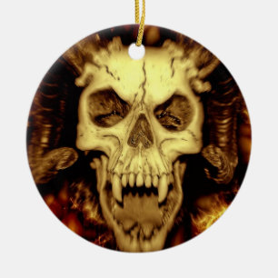 Evil skull ceramic ornament