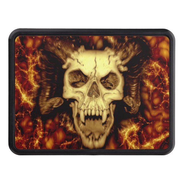 Evil Skull With Fangs Printed Trailer Hitch Cover (Front)