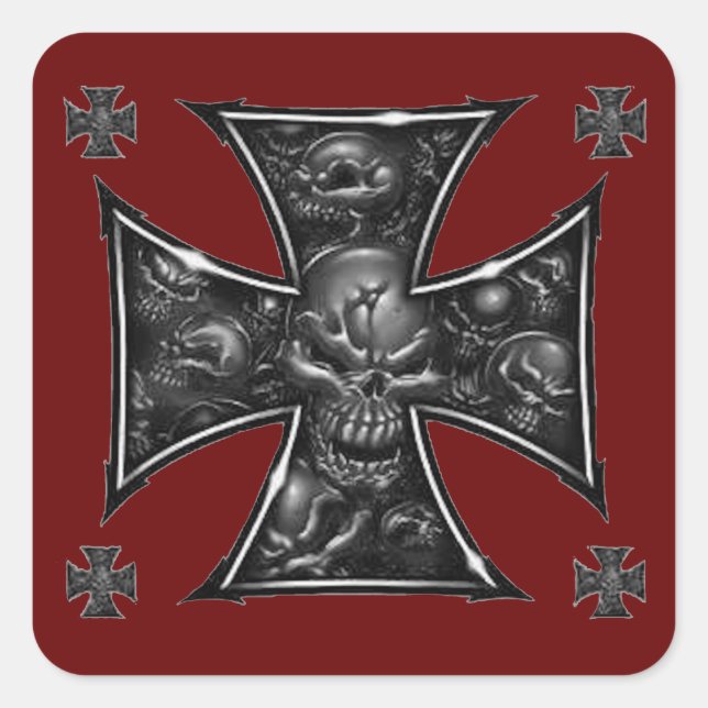 Evil Skulls Iron Cross Square Sticker (Front)