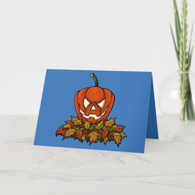 evil smiling halloween pumpkin card (Front)