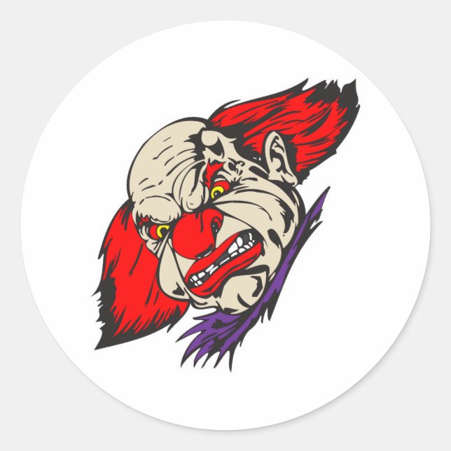 evil snarling clown classic round sticker (Front)