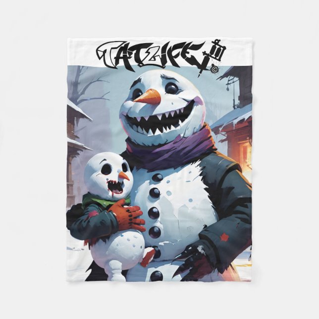Evil Snowman and Snowson Fleece Blanket (Front)