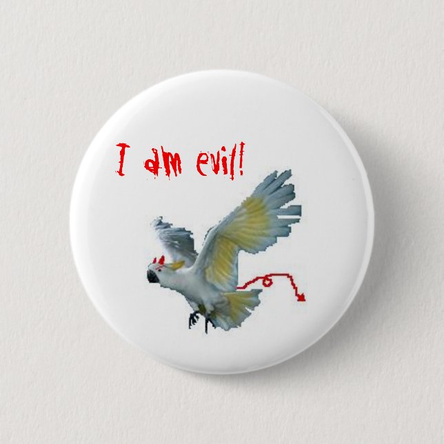 Evil Sulfur Crested Cockatoo 2 Inch Round Button (Front)
