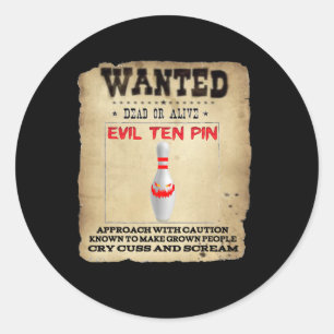 Evil Ten Pin 10 Funny Bowling Short Sleeve Tee  Classic Round Sticker