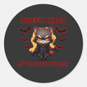 Evil Vampire Cat Halloween Pumpkin Bat Spooky Nigh Classic Round Sticker