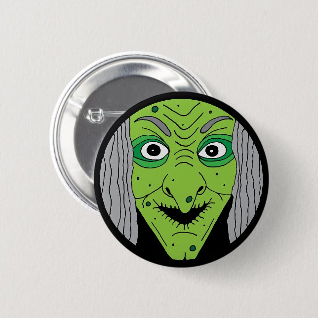 Evil Wicked Witch Face Kids Halloween 2 Inch Round Button (Front & Back)