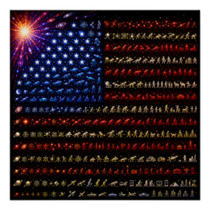 Evolution American Flag Big Bang to Humanity Poster