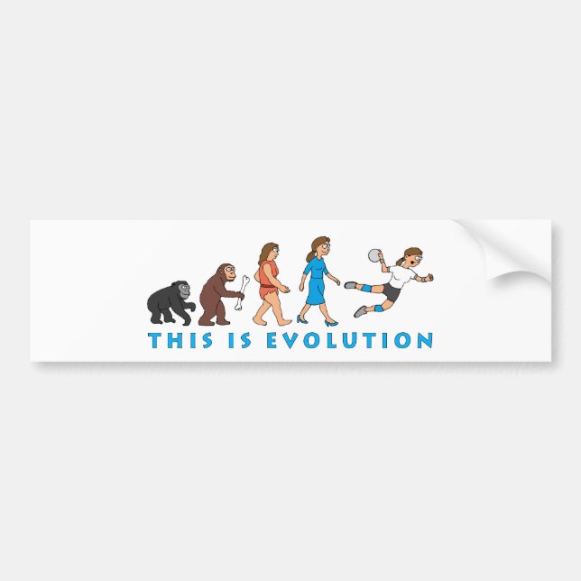 evolution female handball player comic bumper sticker (Front)