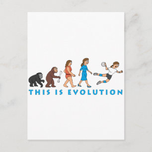 evolution female handball player comic postcard