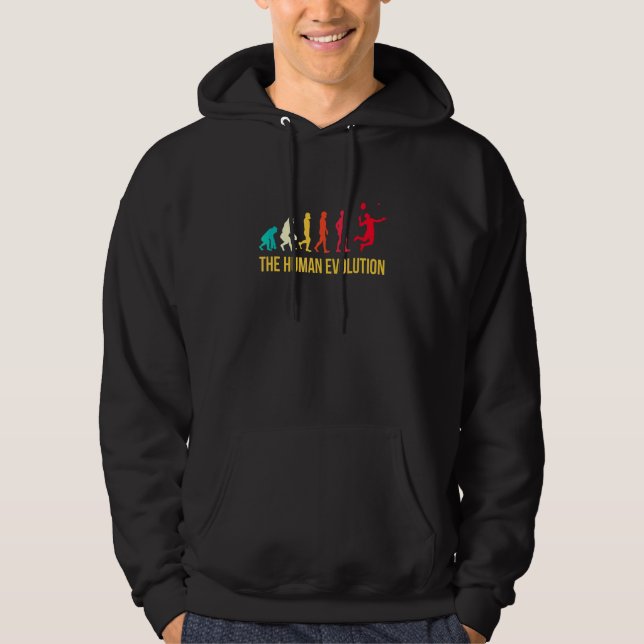Evolution Graphic Badminton Player Shuttlecock Spo Hoodie (Front)