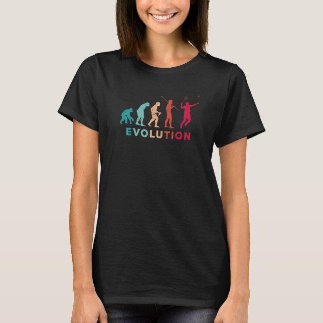 Evolution Graphic Badminton Player Shuttlecock Spo T-Shirt (Front)