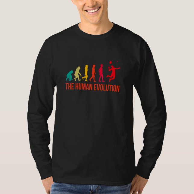 Evolution Graphic Badminton Player Shuttlecock Spo T-Shirt (Front)