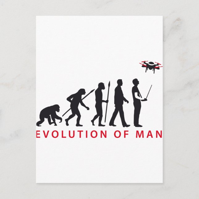 evolution of man controlling drone postcard (Front)