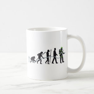 evolution of man fire fighter coffee mug