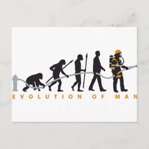evolution of man fire fighter postcard
