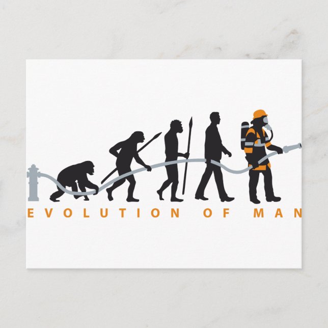 evolution of man fire fighter postcard (Front)