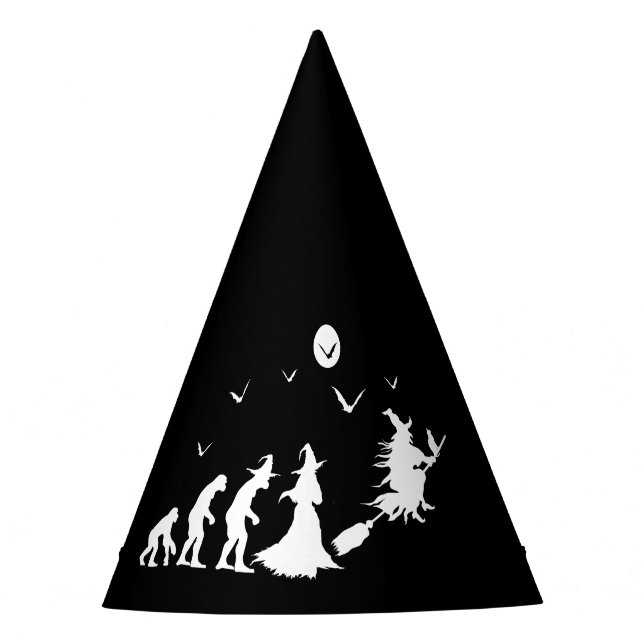 Evolution of witch on broom party hat (Front)