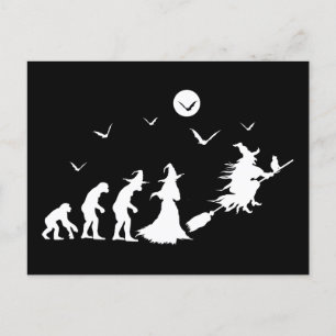 Evolution of witch on broom postcard