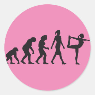 evolution of woman yoga position classic round sticker
