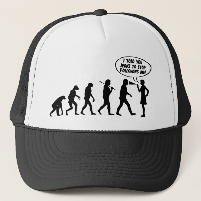Evolution Of Women Pepper Spray - Funny Feminist Trucker Hat (Front)