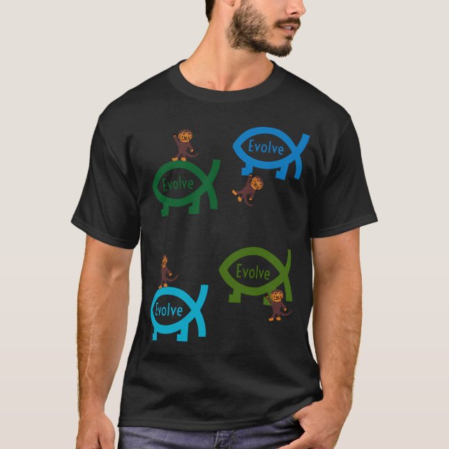Evolve monkeys and fish design T-Shirt (Front)
