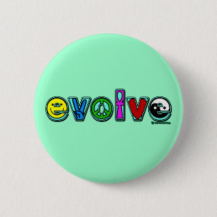 EVOLVE with Six Symbols of Peace and Progress 2 Inch Round Button
