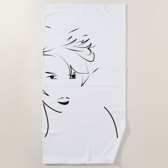 Evolved Black Line Art Stilized Female Touch Beach Towel (Front)