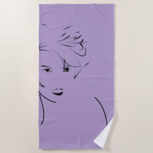 Evolved Black Line Art Stylized Female Touch Beach Towel