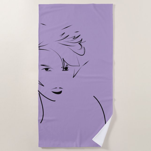 Evolved Black Line Art Stylized Female Touch Beach Towel (Front)
