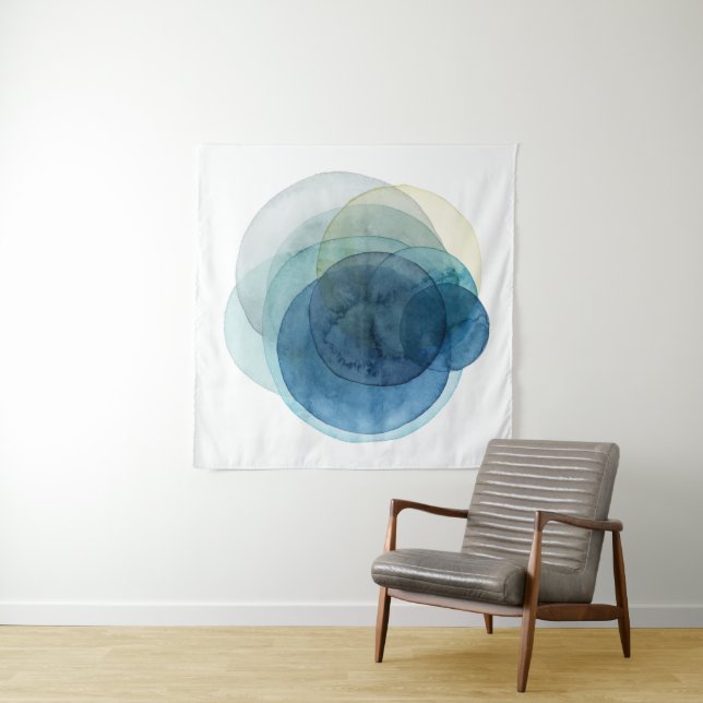 Evolving Planets - Watercolor Circles Tapestry (In Situ)