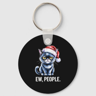Ew People Black Cat Christmas Funny Introvert Holi Keychain