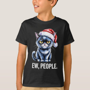 Ew People Black Cat Christmas Funny Introvert Holi T-Shirt